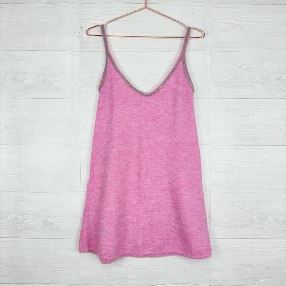 Zara Wool Alpaca Blend Mini Dress Size S Pink Embellished Straps Coquette Twee - Picture 13 of 13